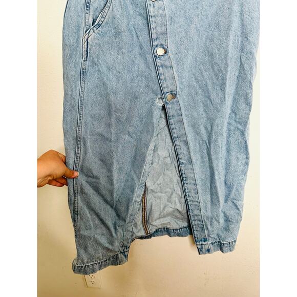 MADEWELL Light Blue Denim 100% Cotton Button Front Slit Wrap Midi Skirt Size 29 - Picture 8 of 12
